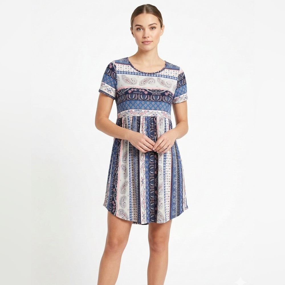 Honeyme NWOT Cottony Soft Floral Patterned Tunic or Babydoll Dress Short Sleeve